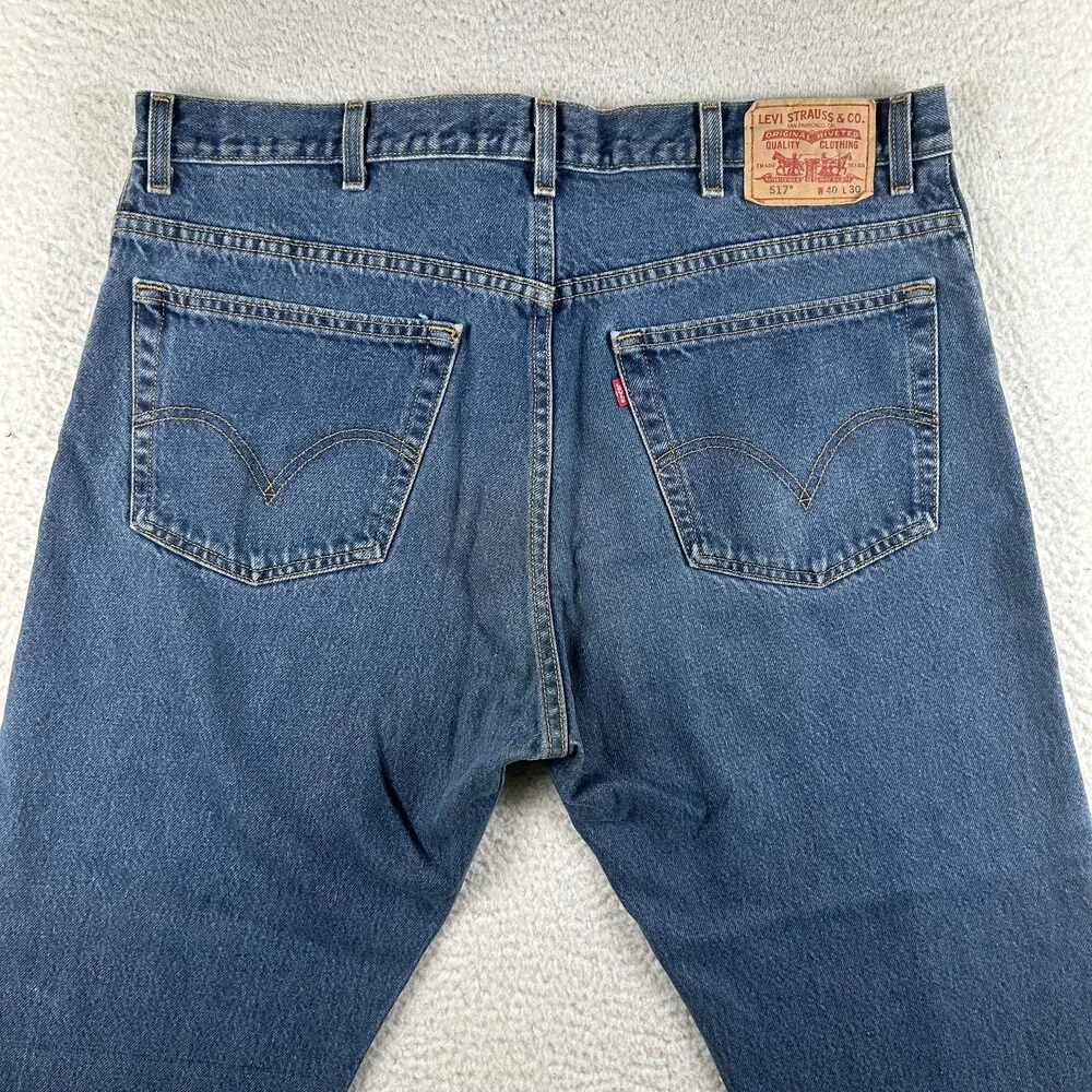 Levis 517 Jeans Mens 40x27 Medium Wash Denim Slim Bootcut Zip Fly Classic Hemmed
